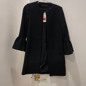 Zara black ruffle sleeve overcoat